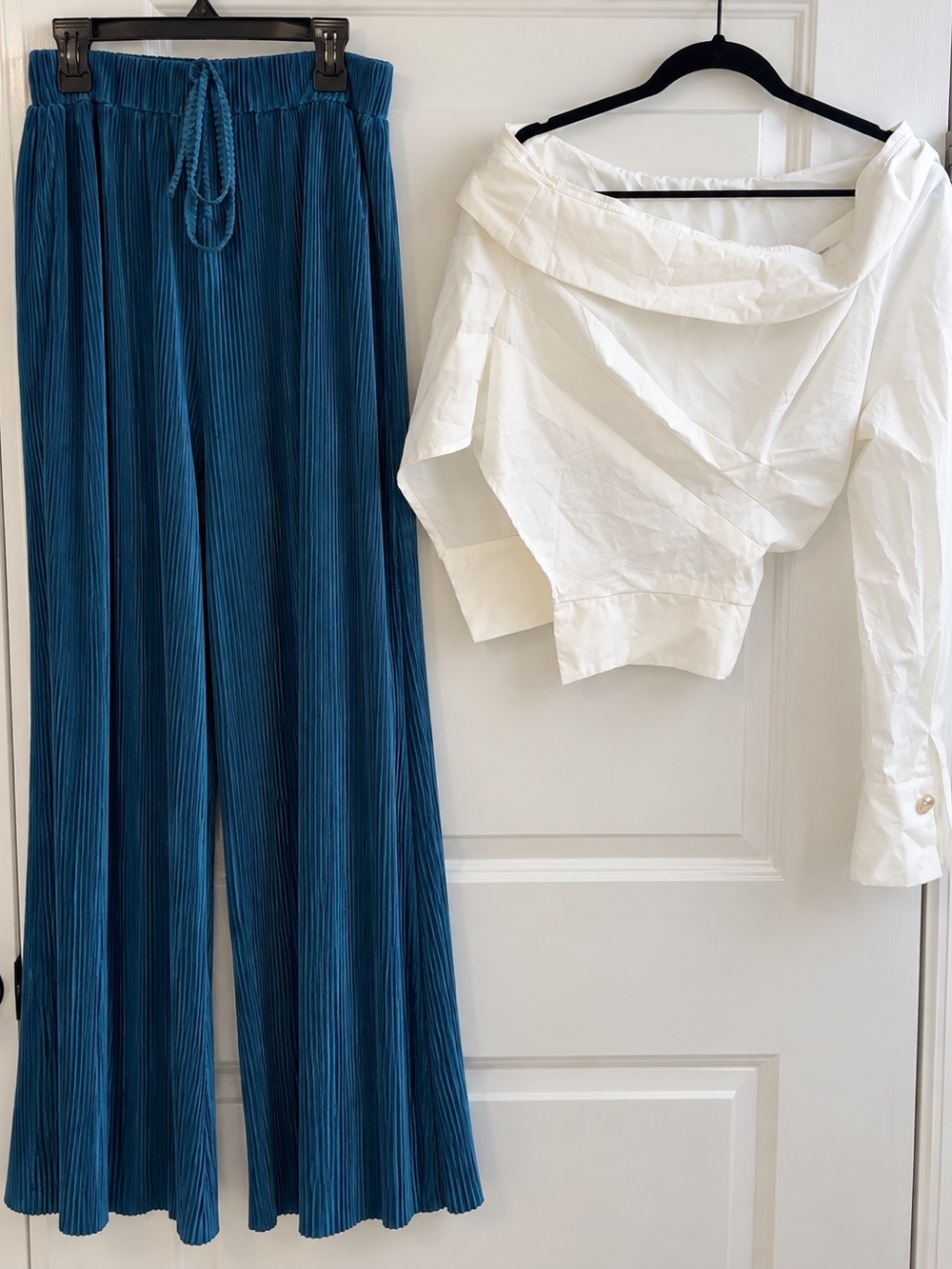 SHEIN Teal Pleated Wide-Leg Pull-On Pants